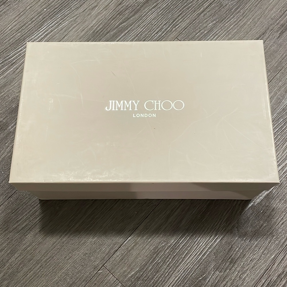 Jimmy Choo Beck Peep Toe Flat Khaki Metallic Patent Leather Gold Enamel Heel - Picture 12 of 16
